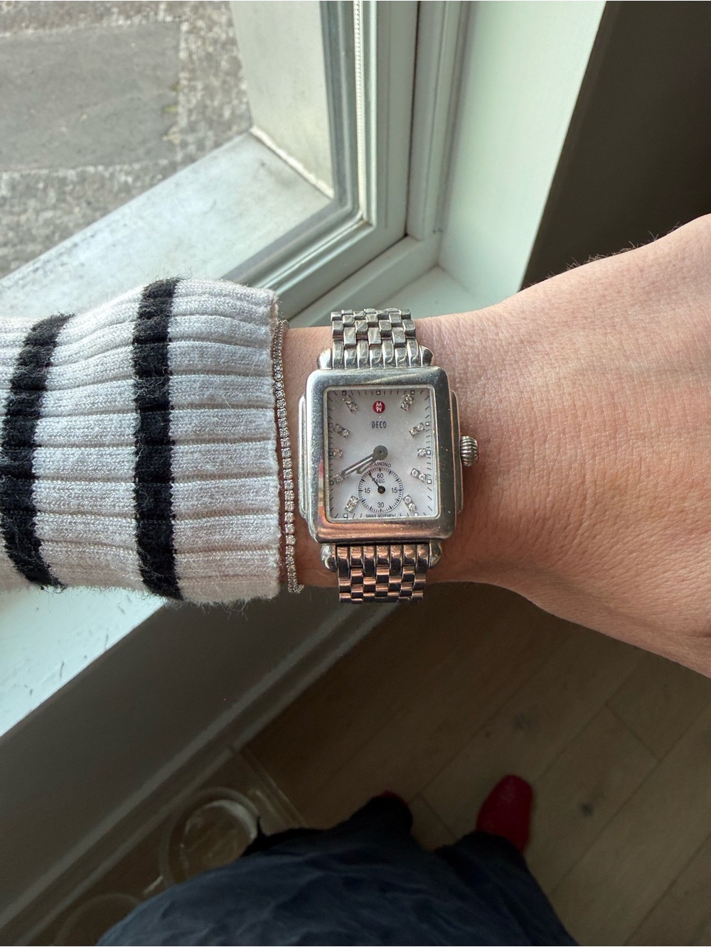 Michele Deco .08 ct Diamond Mother-of-Pearl Dial Stainless Steel Watch